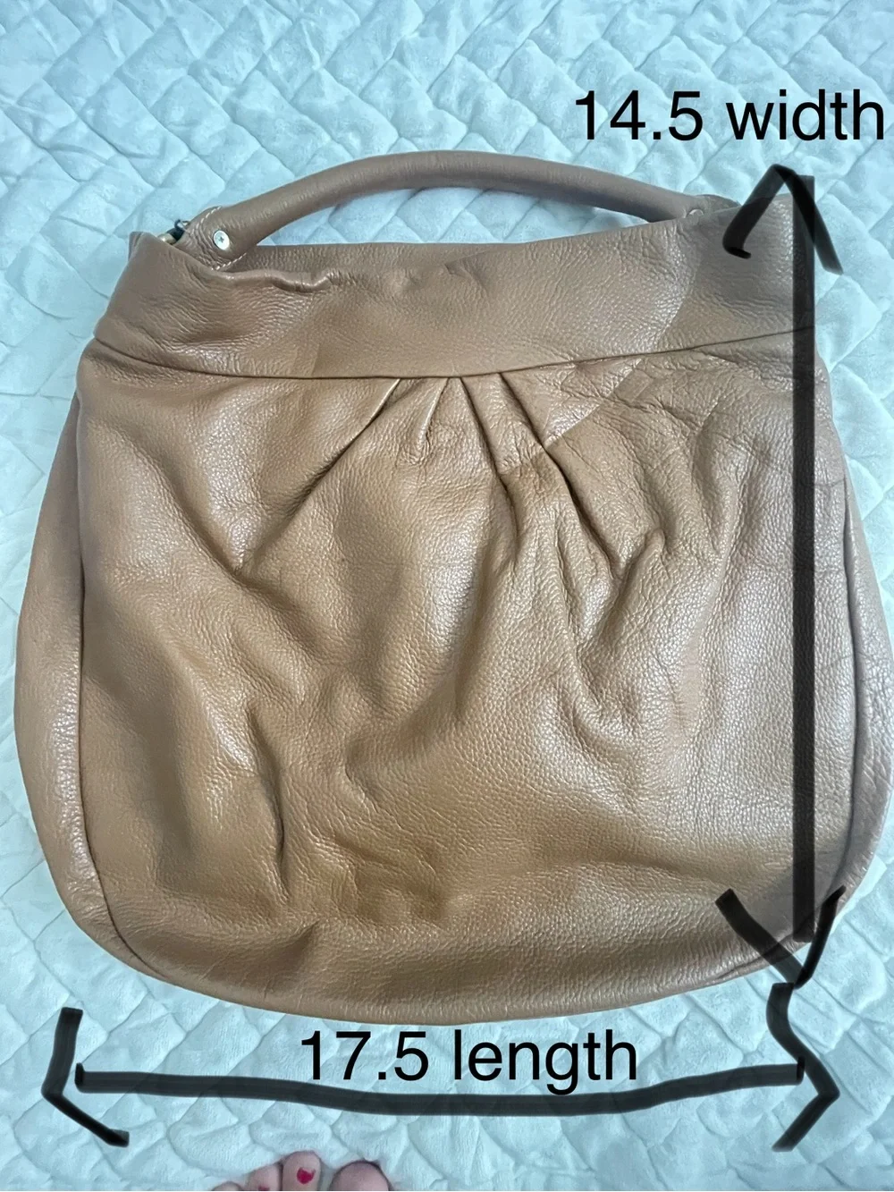 Leather Hobo Handbag in Tan